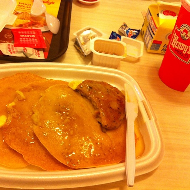 just started #breakfast #wendys #pancake