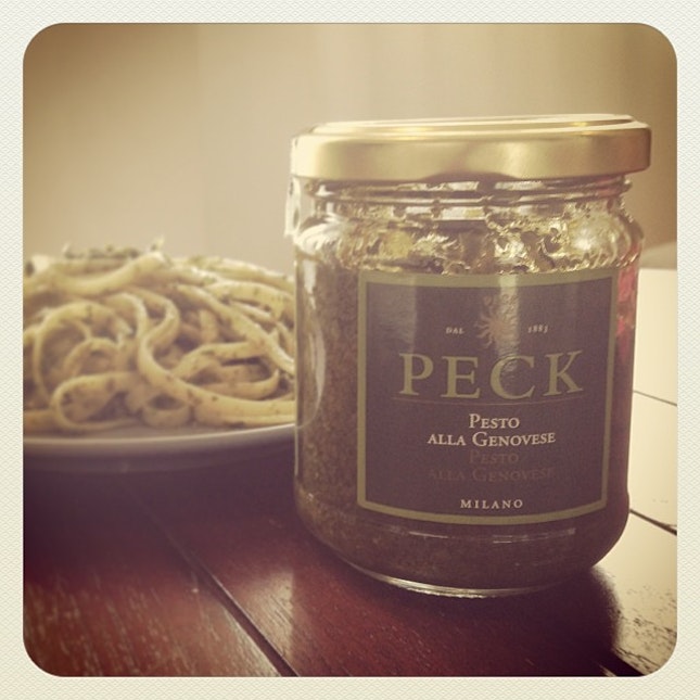 Finally trying the pesto sauce I lugged back from Milan.