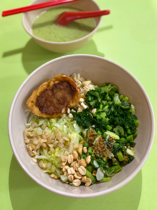 Lei Cha with Brown Rice ($4.50) + Tau Kwa ($1)