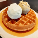 Waffle with Soursop and Hojicha ice cream