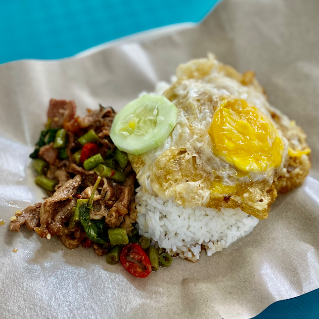 Thai Holy Basil Rice with Beef Top with Thai Fried Egg