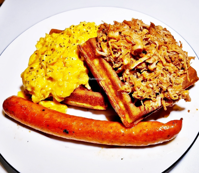 Porky Egg Waffle With Sausage (SGD $19.50) @ Fuel X.