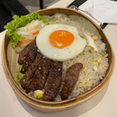 egg fried rice with premium marbled beef ($19.50)