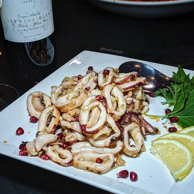 BBQ squid with garlic butter sauce