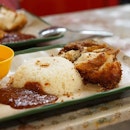 Nasi Ayam Goreng (Malay Fried Chicken Rice) with Nasi Lemak Chili at As-Shifaa Cafe.