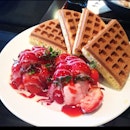Waffle w/ Fresh Strawberries N Strawberry Ice-cream