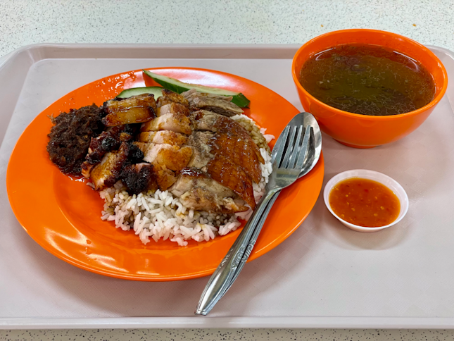 Roasted duck + char siew + roasted pork rice
