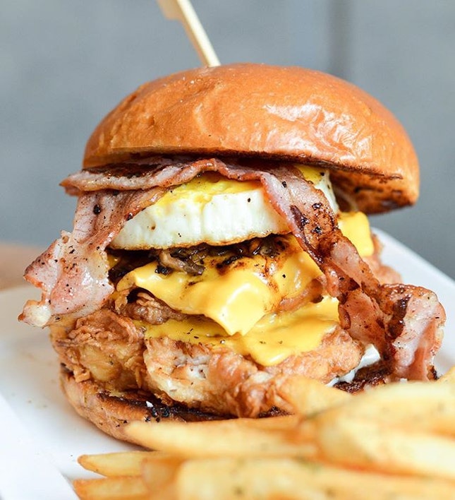 Glorious glorious mess of this Boss Burger (Fish - $17), available with pork and beef as well.