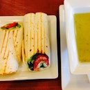 This is what greed does - savoury wrap and soup.