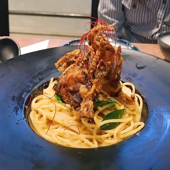 [ICON VILLAGE] Salted egg soft shell crab pasta...