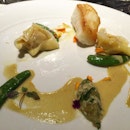 Last night's first main course of Black Cod and prawn tortellini with green curry.
