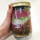 Jars are an ingenious way to keep your salad fresh throughout the day!