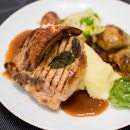 Oven baked Apple Pork Chop with Crackling and Mashed Potato.