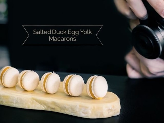 Petit Fours—Salted Duck Egg Yolk Macarons.