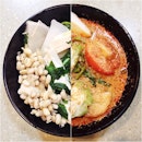 Yesterday's #dinner - His #healthy #yongtaufu vs my #unhealthy #curry yongtaufu lol.