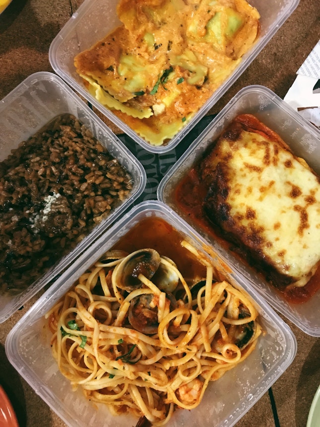 Homemade Beef Lasagna ($24), Seafood Linguine ($28), Mushroom Risotto ($20), Spinach & Ricotta Tortellini ($22)