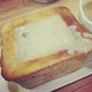 Mogu Mogu (Mushroom Soup) served in a square farmer's bread from expresSoup at Jurong Point!