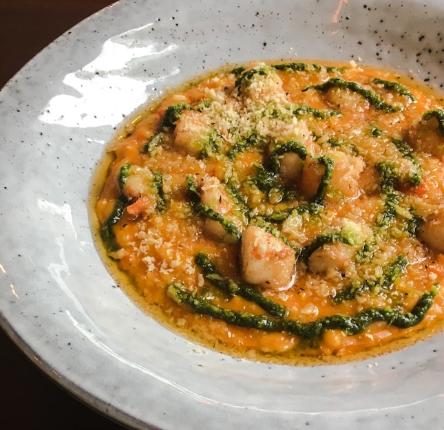 Seared Prawn with Carrot Risotto