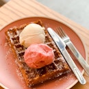 Tokyo Mochi Waffle with Prosecco Strawberry and Rose Jelly Gelato, and Sakura Smoked Artichoke with Pear Compote Gelato