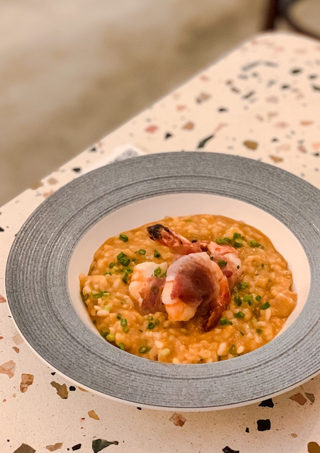 Bacon Wrapped Prawns Risotto