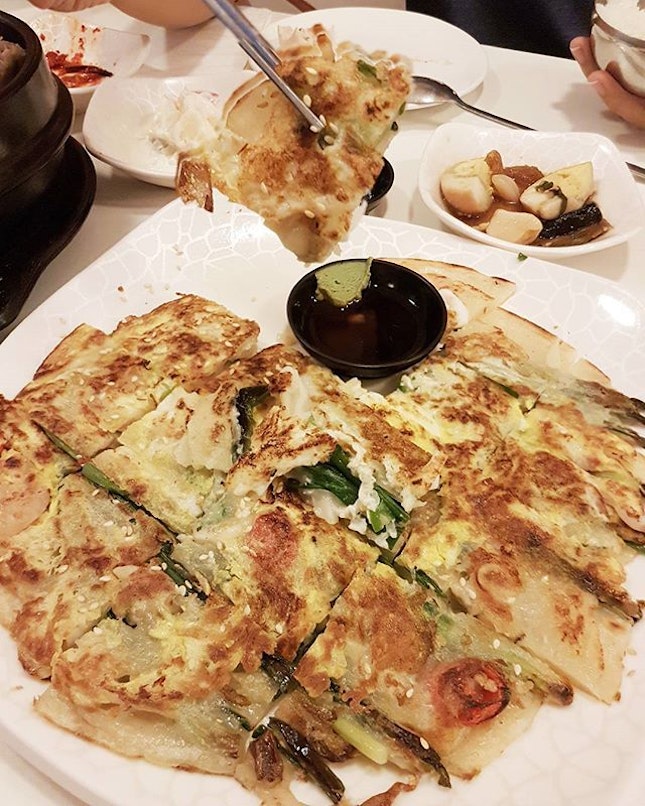 {Haemulpajun}

This Korean seafood pancake was too starchy for my liking, would have preferred it to a bit more crisp.
