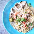 Egg Noodles With Prawns, Seasoned Vegetables & Thickened Prawn Broth [$6.50]