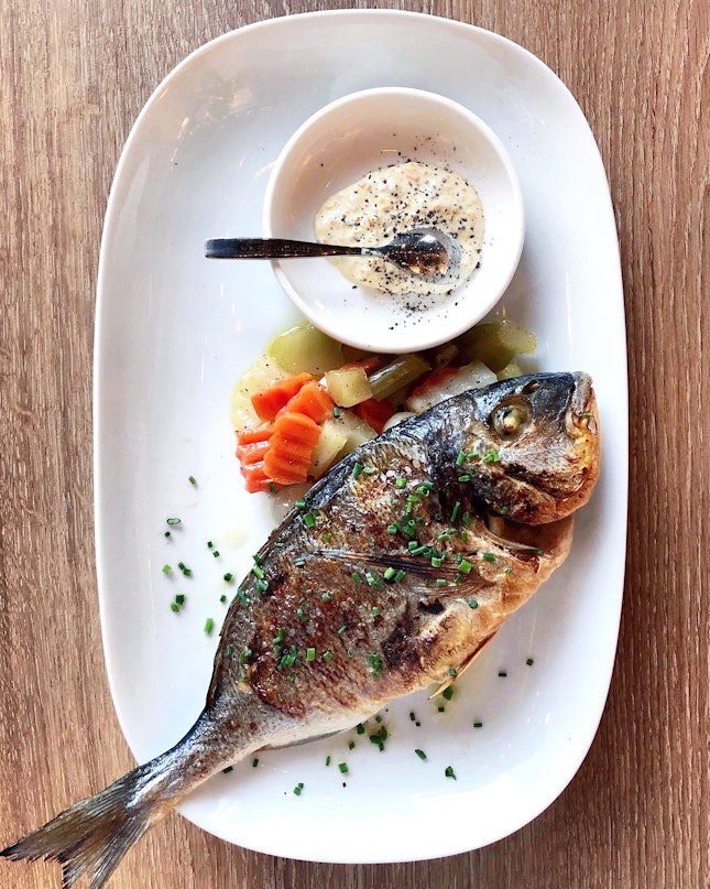 Salt-Grilled Orata Seabream, Homemade Tartare Sauce, Grilled Veg [$60 - Advanced Booking Required]