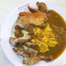 The giant plate of Chicken Katsu Omelette Curry Rice to satisfy the hungriest of monsters.