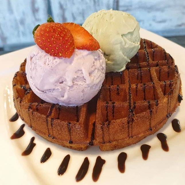 Waffle is a dish made by cooking batter or dough between two plates.