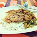 Favourite dish at lunch- Pig knuckle meat, pig intestines and salted vegetables with rice.