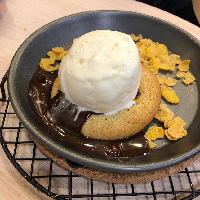 lava cookie with ice cream