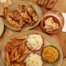 Whole Chicken + 4 Regular Sides (2 Mediterranean Rice, 1 Spicy Rice and Peri-Peri Wedges) + Cheesy Toasted Pita Bread