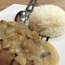 a nice and affordable Deep Fried Chicken Chop with Mushroom Sauce and Rice