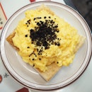 Scambled eggs with truffle on toast.