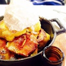 Infamous french toast w sweet maple syrup & whipped cream.