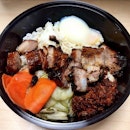 Don't you just love having a great bowl of Caramel Roast Pork Donburi (with extra onsen tamago) in a cold office room, far from the (madding) crowd?
