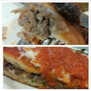 AGNUS CHEESE STEAK PIZZA with daddy and my not-so-little brother.