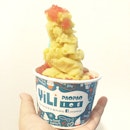 Mango + Peanut & Kidney Beans shaved ice, topped with star shaped strawberry flavoured nata de coco (topup of $0.45).
