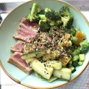 Seared Tuna, Sautéed Broccoli, Zucchini, Cucumber and Soba w/ Asian Sauce