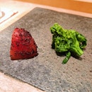 Momotaro With Dried Red Shiso Leaf And Baby Kailan