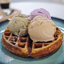 Classic Waffle ($5) with Triple Scoop
