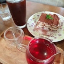 Iced black coffee; Fruit basket tea; Tiramisu (RM$36)!