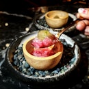 Roselle granita with fizzy grape