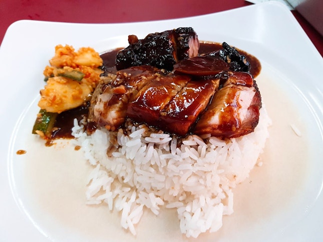 Char Siew + Roasted Pork Rice ($5.50)