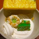 Coconut Ice Cream, Puteri Ayu, Pandan Cake & Pineapple