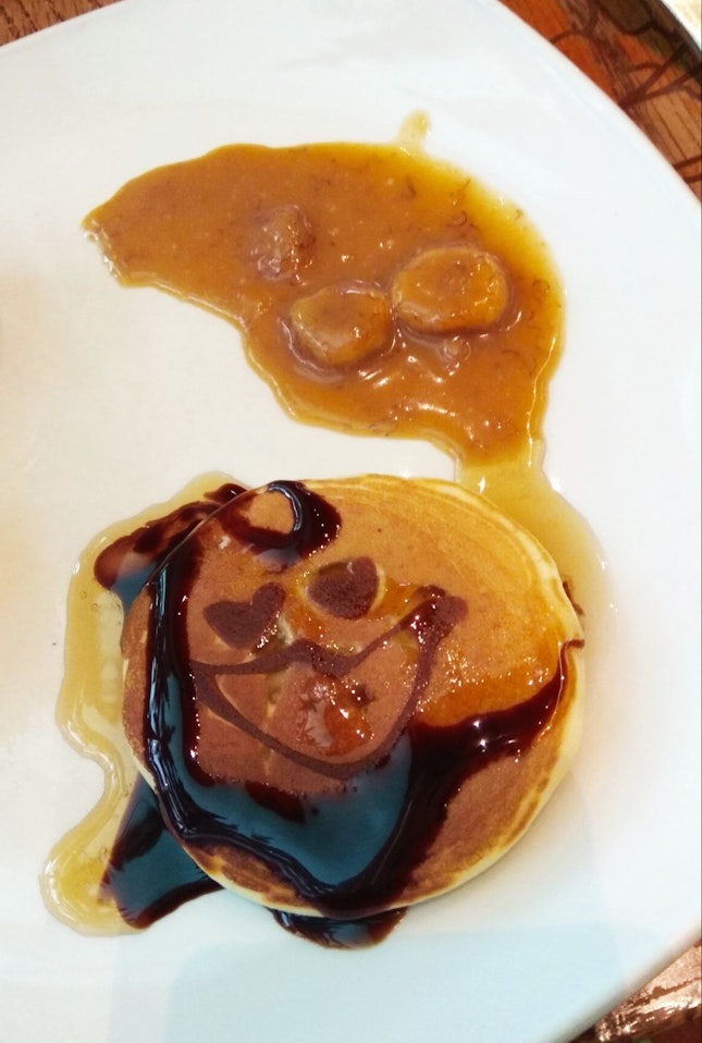 Pancake With Maple Syrup, Chocolate Sauce & Banana Sauce