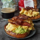 Morning breakfast with @swissbakesg Country Milk Toast avocado scrambled egg bacon