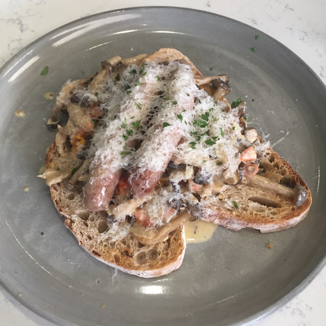 Creamy Mushroom With Sausages On Sourdough