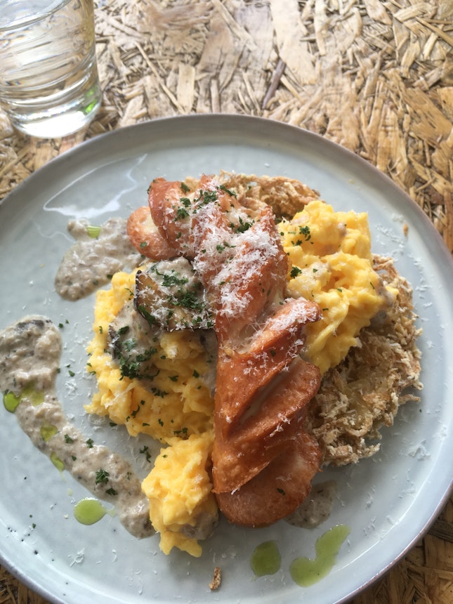 Truffle, Scrambled Eggs And Sausage