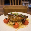 Duck Confit Aglio Olio | with caramelised onions and vine tomatoes